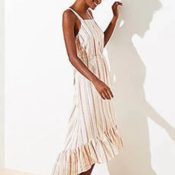 LOFT Beach Womens Dress M Pastel Striped High Low Ruffle Open Back Midi Pink - Picture 1 of 7